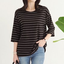 언스타일 7부소매 여성 스트라이프 티셔츠