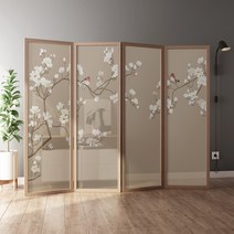 병풍 제사용 명절 산수화 인테리어 제사병풍 설날, 월넛 4칸 길이45x180cm