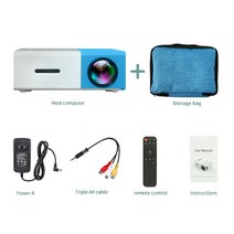 빔프로젝터 소형빔프레젝터 캠핑용빔프로젝터 LEJIADA-YG300 Pro LED 미니 프로젝터 480x272 픽셀 1080P HDMI 지원 USB 오디오 휴대용 가정용 미디어 비디, [06] Blue pro and bag, [02] 미국 플러그