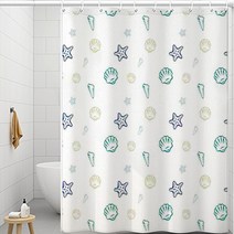 코팅블루 북유럽 호텔 폴리 PEVA DTP 화장실 방수 샤워커튼, 15.씨월드, 180×180cm