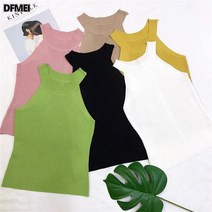 DFMEI 블랙나시 슬리브리스 숄더 나시 여 홀터넥 쇼트 탑