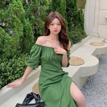 빅사이즈 오프숄더 원피스 바캉스룩 휴가 BO010