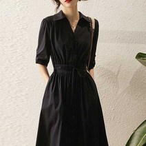 스냅[5037]-트임 카라 버튼 밴딩 원피스