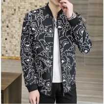 남성 화려한 프린팅 블루종 자켓 특이한 자수 항공 점퍼 트렌디한 스트릿룩 빈티지룩