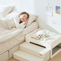 파미야 패밀리침대 600 화이트+매트리스+이불베개+계단 세트, 오크, 계단_아이보리_소형