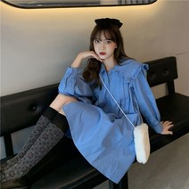 퐁순싸롱 빅 카라 벌룬 면 프릴 레이스 셔츠 미니 원피스 YJ