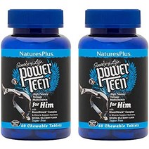 그를 위한 naturesplus power teen - 60 씹어먹는 정제 산딸기 - 고효능 십대 종합 비타민 - 무설탕 채식주의자 글루텐 무함유 - 30인분, 츄어블 60개 (2팩)