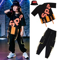 공연복 비보이 남여아동 힙합 개성 멋진 패션쇼 HIPHOP 댄스 유행복 여름 2699211200, 160, 845 귤 티셔츠 _2301 블랙 팬