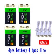 usb로 충전하는건전지 대용량 USB 충전식 리튬 이온 배터리 9V 6800mAh 장난감 원격 제어 드롭 배송, [06] 6800mAh-10pcs