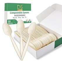 DS Reed 옥수수 전분 스푼 50피스 세트 친환경 식기 내구성 강하고 튼튼한 내열성 BPA 프리 플라스틱 대체품