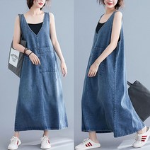 라엔 여성 민소매 빅사이즈 데님 원피스 청 원피스