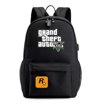 XianglinAnime Grand theft Auto GTA5 게임 USB 배낭 가방 w/ USB 포트/잠금/헤드폰 여행 학교 학생 책 가방