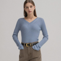 나인 여성용 브이넥 울 슬림핏 니트