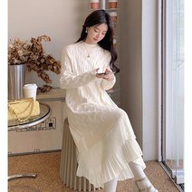 겨울 꽈배기 니트 레이어드 투피스형 롱 원피스 결혼식 주수 만삭사진 하객 하객룩 [당일 출고]