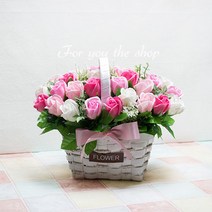 포유더샵 비누꽃바구니 35송이, 장미바구니 핑크혼합 35송이