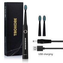 가성비 전기면도기 휴대용전기면도기 TackOre-USB 충전식 스마트 소닉 전동 칫솔 성인용 방수 IPX7 타이머, 01 Black with 3 heads