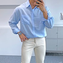 간빠레 페론 고급 남자 오버핏 포켓 린넨 셔츠 남방