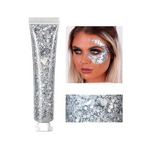 CCBeauty Body Glitter Gel Face Glitters Sequins Shimmer Liquid Eyeshadow Chunky for Hair Nails Holog, 02 Silver
