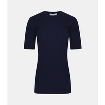 STUDIO NICHOLSON 스튜디오 니콜슨 FLEET MERINO 16GG RIB T-SHIRT DARK NAVY 777 여성 반팔 니트