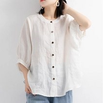 셔츠 여성 셔츠 5부 소매 여성 상의 면 린넨 소재 얇은 편안한 보들