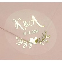웨딩아치 하트조형물 장식 스티커 리얼 호일 샤이니 골드 맞춤형 로고 라벨 세례 베이비 샤워 성찬식, 57.02  5CMGold50