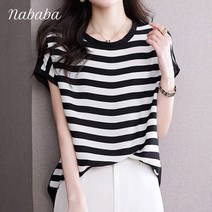 나바바 NT333 여성 캐주얼 드롭숄더 스트라이프 티셔츠