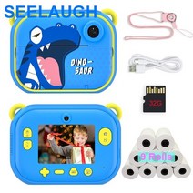 스티커사진기 즉석 인생 포토 네컷 카메라 프린터 출력기 아이 아이 32gb 사진 어린이 인쇄 1080p hd 디지털 아이 사진 장난감 생일, 공룡-9r