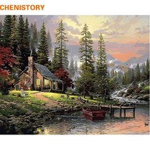 chenistory 숫자로 diy 그림 홈 장식 손으로 그린 ​​풍경 캔버스 그림 독특한 벽 예술 그림 4050cm 시골, 60x75cm DIY 프레임