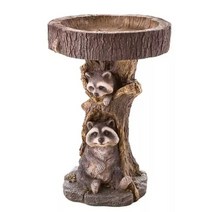 야외분수대 연못분수대 sunpls 분수 스탠드 귀여운 너구리 모양 birdbath 조각 정원 장식 야외 동상 미니 분수 연못 for bird piscina