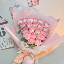 어도러블플레르 비누꽃다발 20송이 조화 기념일꽃 생일 선물 성묘 축하 시들지않는꽃, 블랙, 살구