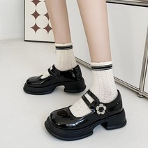 나루니 여성메리제인구두 로퍼 메리제인 꽃 버클 두꺼운굽 더블스트랩 사계절 5cm 5cm굽