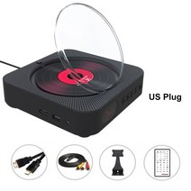 벽걸이 CD플레이어 휴대용 CD DVD 플레이어 블루투스 호환 스피커 다기능 스테레오 3.5mm AUX 잭 홀더 포함, [03] Black US, 03 Black US