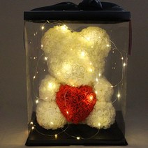 결혼기념일 1주년 선물 곰돌이꽃 장미 곰돌이 a07, 단일사이즈, 40cm 화이트 러브 클래식 선물 상자