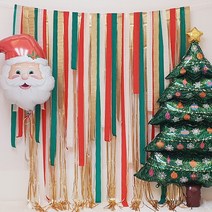 크리스마스 포토존 파티월 그린 레드 스트리머 파티커튼 세트 가랜드 홈파티 데코, 스트리머 파티커튼세트 + 벽지용 꼬꼬핀(2개)