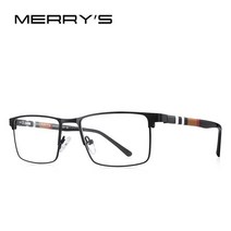 MERRYS 디자인 티타늄 합금 사각형 안경테 남성용 비즈니스 스타일 아세테이트 다리 근시 처방 S2254