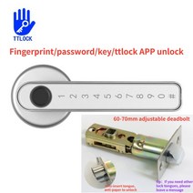 지문 도어락 나무문 방문 tuya 전자 스마트 도어 잠금 ttlock 생체 인식 잠금, ttlock 실버, 60-70mm