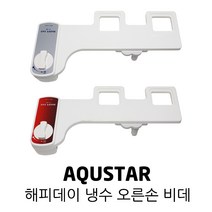 AQUSTAR 아쿠스타 해피데이 기계식 냉수 무전원 슬림 소형 비데 신형, 오른손 냉비데 C-10 실버 + 수도밸브필터1개