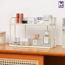 MCOMPANY 2단 엔틱 화장품 정리함 향수 진열대 선반 화장대 수납장 정리대 보관함 수납함 메이크업 박스 아크릴 트레이 서랍장 미니 서랍 소형 수납 정리 탁상 [헵번 모던], 헵번 화장품 정리함