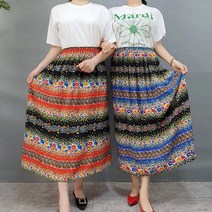 레트로 꽃무늬 월남치마 고무줄 밴딩 시골 촌캉스 국산 실내복 엄마 할머니 검사복 봄 가을 빅사이즈 롱 패턴 치마