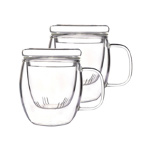 리빙나인 1+1세트 T 내열유리 차거름망 머그컵 500ml(뚜껑포함), 2개, 단일