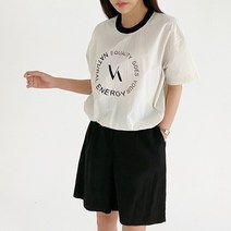 여자 데이트 심플한 코디 네추럴 둥근 로고 반팔티