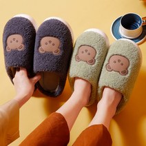 윈터 뽀글이 털슬리퍼 실내화 거실화 겨울슬리퍼 층간소음방지 홈 무소음 학생, 윈터뽀글이곰돌이오렌지38-39