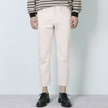 진스베이직 남자 크롭 일자 핏 아이보리 크림 코튼 팬츠 MCR881