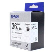 EPSON ST36K-PX 라벨테이프 바탕 투명 글씨 검정 36mm, 단일옵션