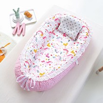 접이식 가능한 신생아 벤치 부드러운 면 통기 휴대용 유아 침대 벨트 베개 여행 유아 침대 85x50cm, 분홍 말