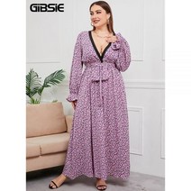 오버사이즈 원피스 GIBSIE 플로럴 프린트 딥 V 넥 벨트 여성용 우아한 하이 웨이스트 긴 소매 맥시 a라인 드레스 사이즈 봄 가을 상품