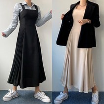 엘샾 페미닌 뷔스티에 나시 롱 원피스 봄 여름 가을 민소매 플리츠 롱원피스