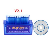 자동차 진단기 스캐너 미니 elm327 obd2 블루투스 호환 v1.52.1 코드 리더 도구 안드로이드에 대한 진단 도구 수리 도구, CD가 있는 파란색 v2.1