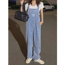 여름 한국 동대문 감령 소녀 복고 캐주얼 와이드 다리 데님 멜빵 팬츠