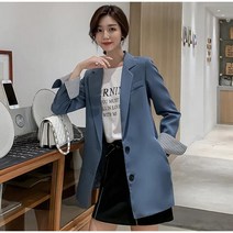 Momolatti 여성용 루즈핏 줄무늬 소매 더블 자켓